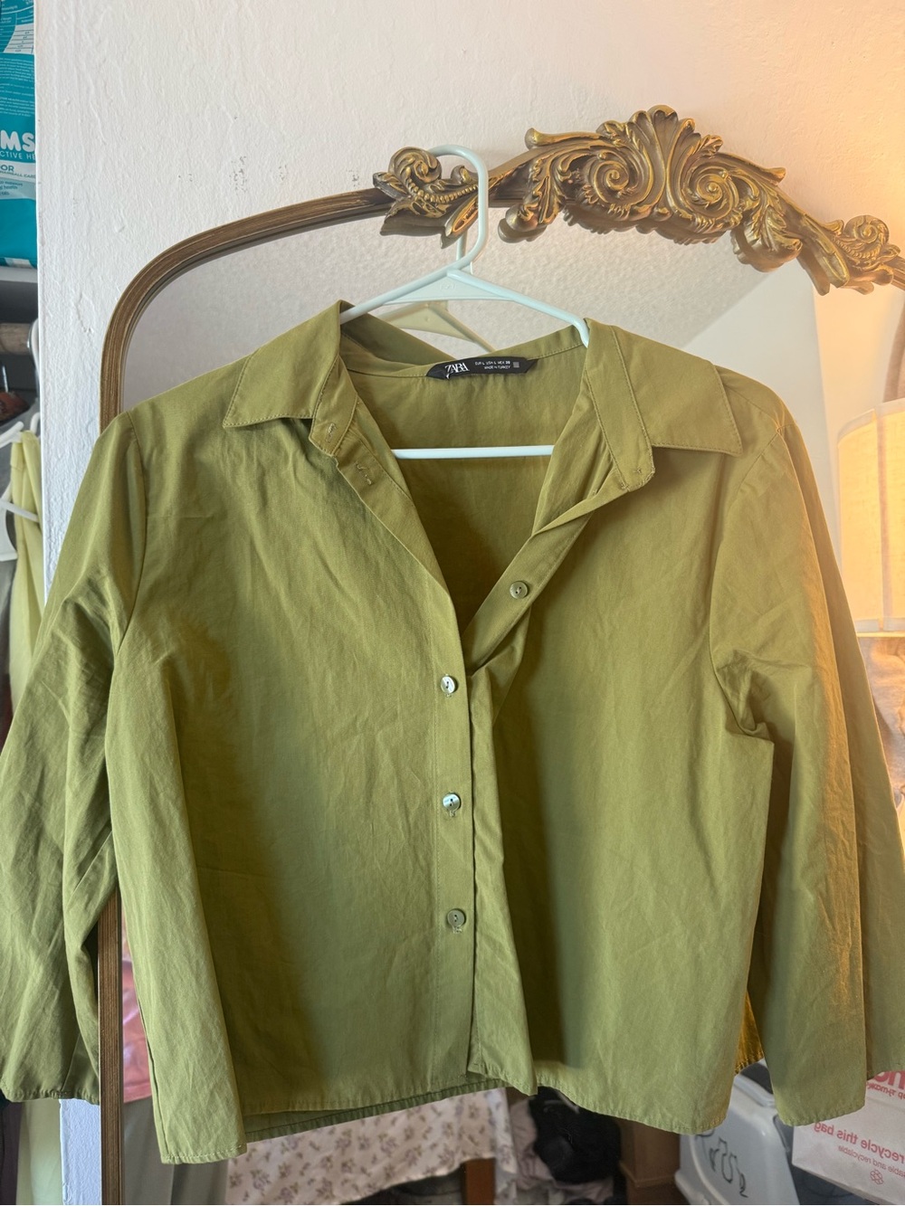 Zara Olive Green Casual Button-Up Shirt